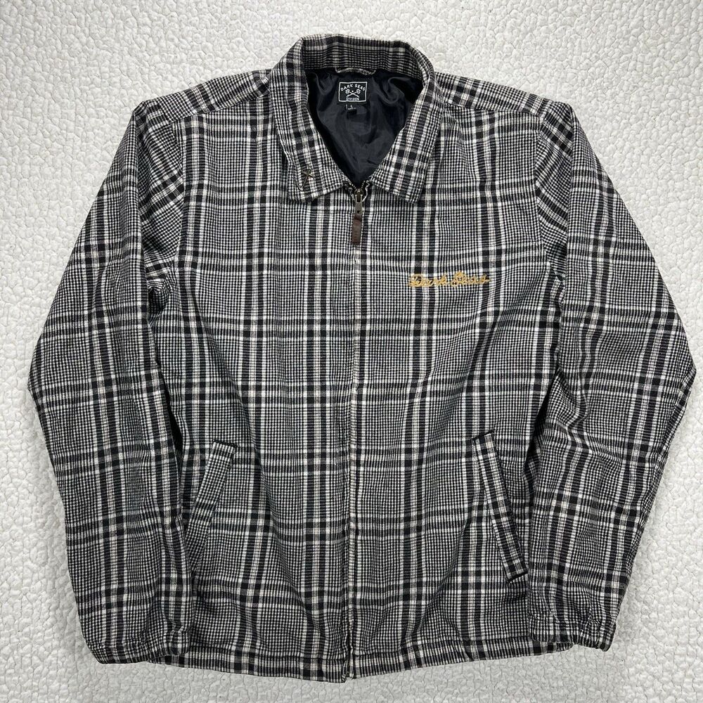 Dark Seas Division Flannel Golf Jacket Mens L‎ Plaid Black Gray Lined Workwear